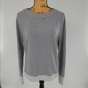Athleta Black and Gray Striped Crewneck Sweatershirt